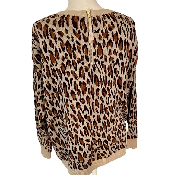 H&M LEOPARD PRINT SWEATER BACK ZIP CREWNECK SOFT SWEATER RIBBED CUFFS MEDIUM - Picture 10 of 14